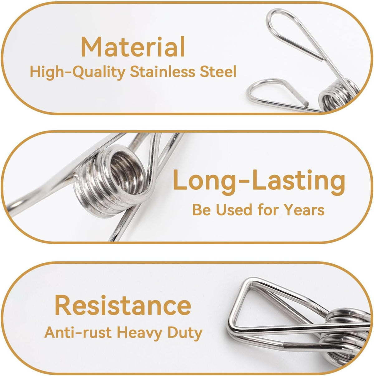 40 Pack Clothes Pins Heavy Duty, Metal Clothespins Assorted Size Include Extra Large, 304 Stainless Steel Clothes Pins with Waterproof Bag, 2.4/2.6/3.4 Inch Laundry Clips Outdoor