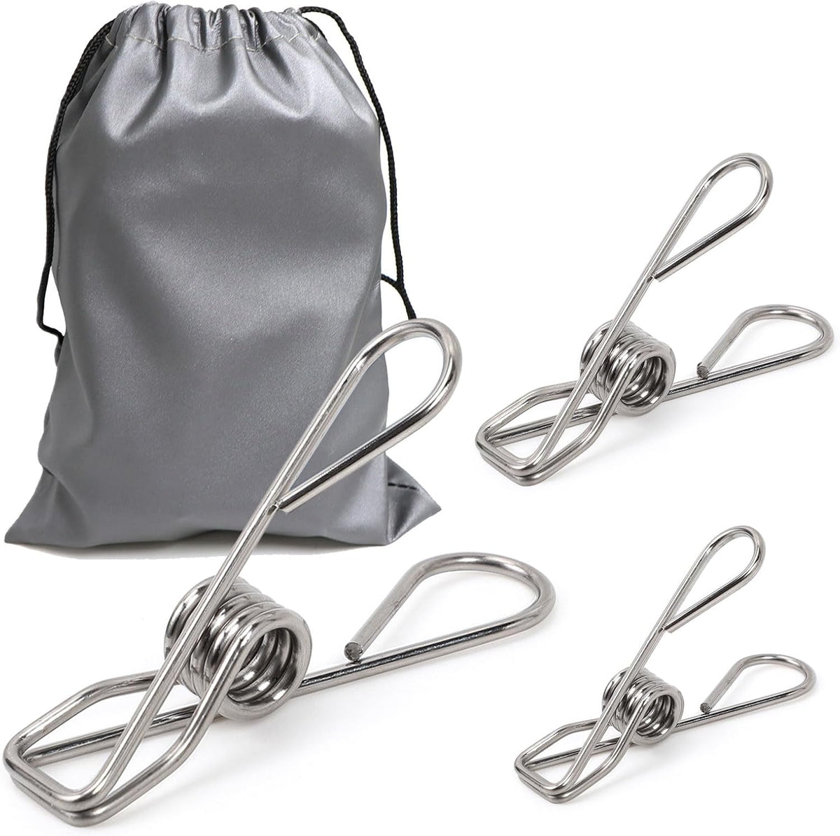 40 Pack Clothes Pins Heavy Duty, Metal Clothespins Assorted Size Include Extra Large, 304 Stainless Steel Clothes Pins with Waterproof Bag, 2.4/2.6/3.4 Inch Laundry Clips Outdoor