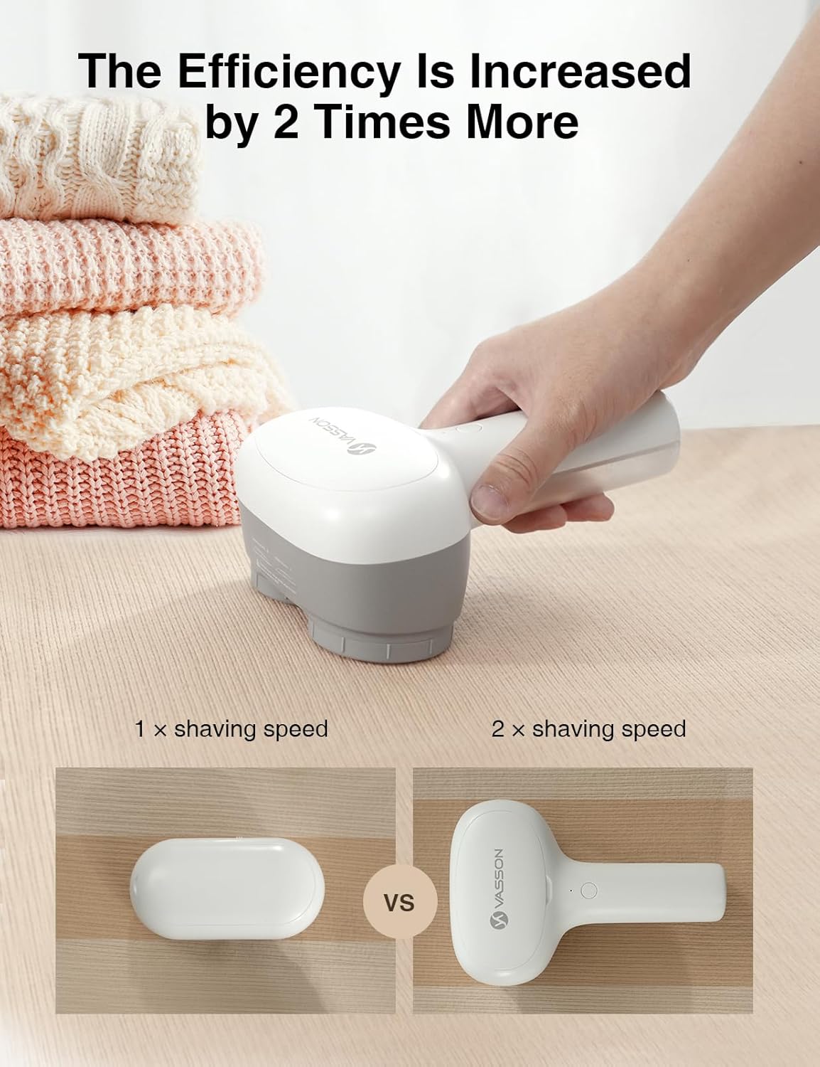 VASSON Fabric Shaver, Electric Lint Remover, Rechargeable Lint Shaver, Sweater Shavers to Remove Pilling, Large Fuzz Remover for Clothes Couch Furniture (Greyish White)