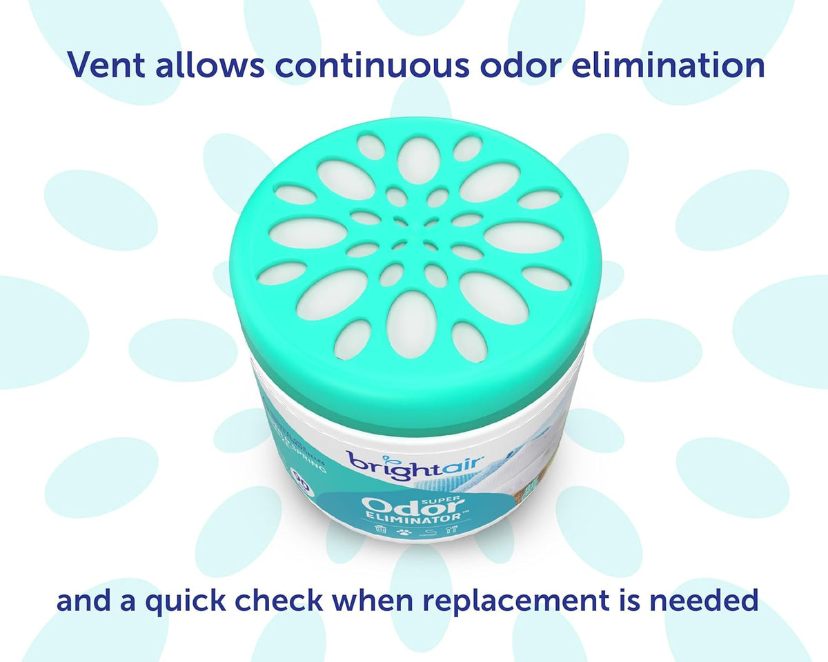 Bright Air 14 oz. Super Odor Eliminator, For Medium-Size Spaces, Linen & Spring Breeze Scent, Case of 6, Air Freshener, Natural Essential Oils, Lasts Up to 90 Days Each