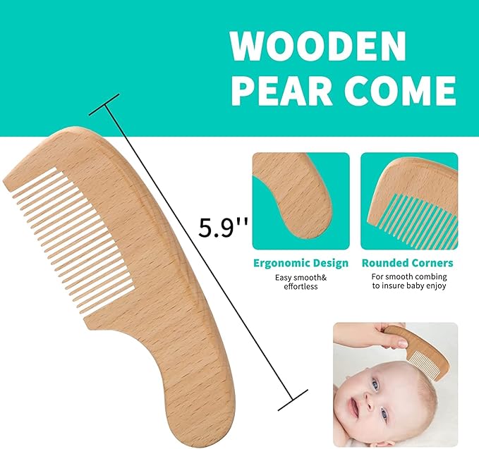 Goat Baby Hair Brush Set, Wooden Comb Massage Scalp Comb, Safe Natural Hair Care Kit, Soft Silicone Bath Brush for Newborns Toddlers (Brush Set+ Green Massager) (Brush Set+ 4)