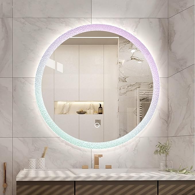 Round LED Bathroom Mirror, Wall Mounted Mirror with Demister Pad 3 Dimmable Color, Backlit Makeup Mirror, for Bathroom, Vanity, Bedroom(60cm/23.6in)