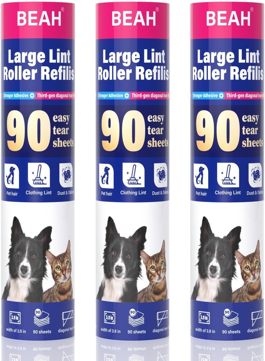 9.45 Inch Extra Sticky Lint Roller Refills 3 Pack (270 Sheets) –Compatible with 9.45 Inch Lint Rollers Pet Hair and Lint Cleaning on Furniture, Carpets, and Clothes