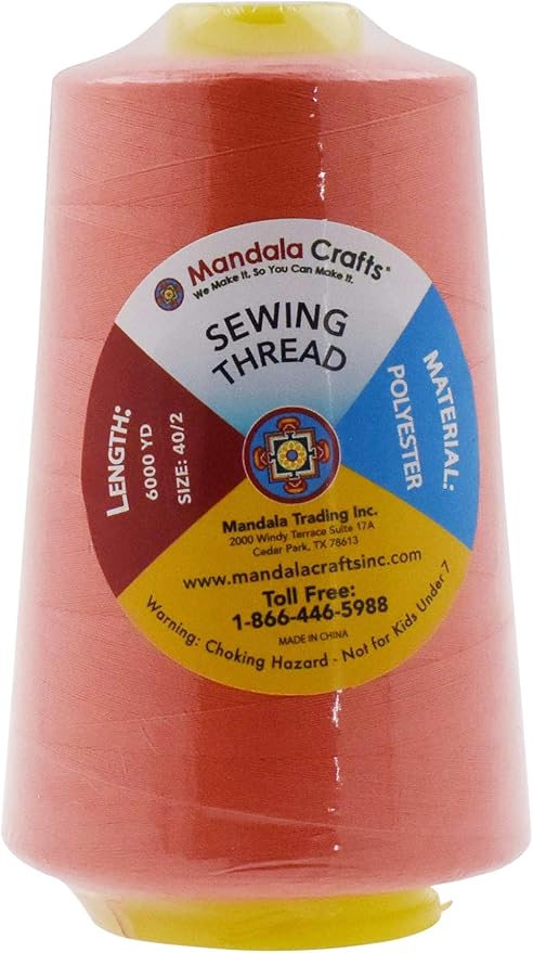 Mandala Crafts 4 Pack of Serger Threads Cones Spools - 40S/2 24000 Yards Polyester Coral Threads for Sergers Machine and Overlock Quilting Sewing Machine