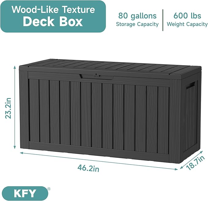 80 Gallon Waterproof Resin Deck Box, UV Resistant Outdoor Storage for Garden, Patio, Porch, Delivery, Striped Black
