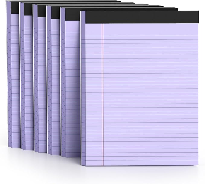 300 Sheets Purple Legal Pads 8.5 x 11 College Ruled Paper 6-Pack Note Pad Narrow Ruled 50 Sheets per Notepad Perforated Writing Pad Durable Sturdy Back 8x11 Pads of Paper