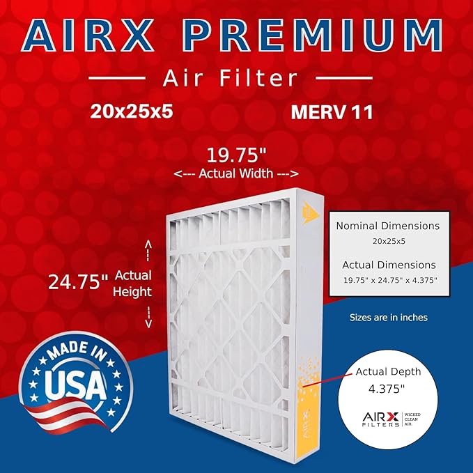 AIRX FILTERS WICKED CLEAN AIR. 20x25x5 Air Filter MERV 11 Compatible with Lennox Model X6673 Air Filter 2 Pack