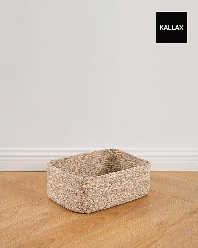 KALLAX Small Woven Basket, 13.5 x 9.5 x 5 Inches, Storage Basket for Organizing, Cute Small Rope Shelf Closet Cube Storage Bins Baskets for Shelves, Dog Toy Gift Baskets Empty, 3 Packs, Mixed Brown