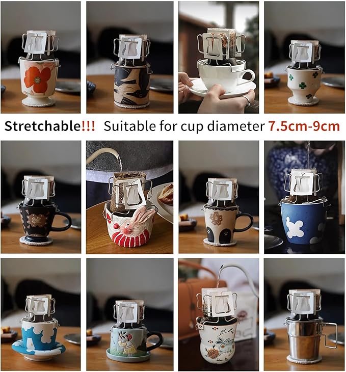 Hanging Ear Drip Coffee Bag Holder with 50-100Pcs Portable Coffee Filter Paper Bag, Coffee Drip Bag Chair Stand, Portable Coffee Filter Paper Bag, for Easy Pour Over (Stand + 100 Bags)
