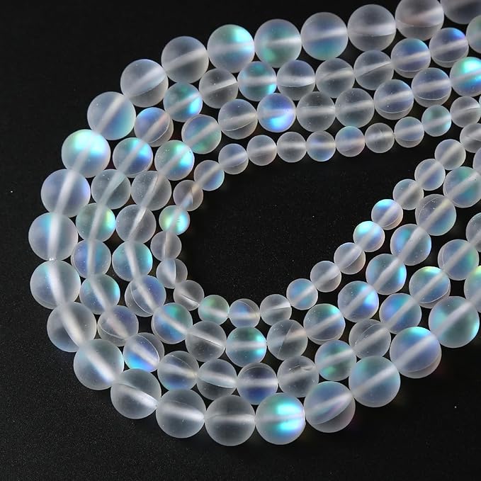 45pcs 8mm Natural White Mystic Aura Quartz Beads Frosted Matte Moonstone Round Loose Beads For Jewelry Making DIY Bracelet Necklace 15"