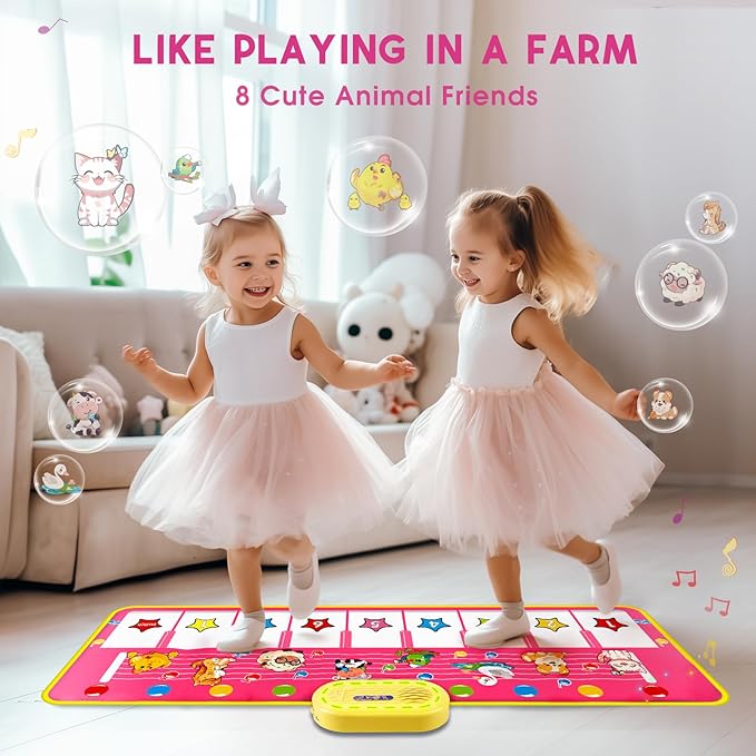 M SANMERSEN Piano Mat - Musical Keyboard Playmat 39.5" Electronic Music Animal Touch Play Blanket Funny Xmas Gift Toy for 1 2 3 Year Old (Pink)