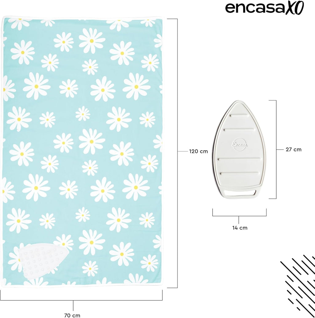 Encasa XO Ironing Mat/Pad (Large 48"x28") with 3mm Padding & Silicone Iron Rest for Steam Pressing on Tabletop or Bed - Heat Resistant, Portable, Quilting & Travel Blanket - Daisy Blue