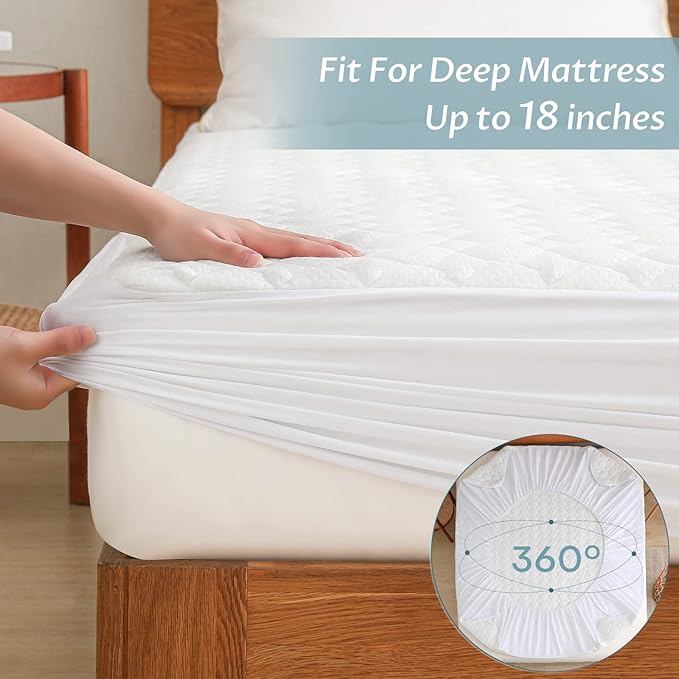 Twin XL Size Waterproof Mattress Protector Fitted Quilted Mattress Pad Cover with Deep Pocket Up to 15''