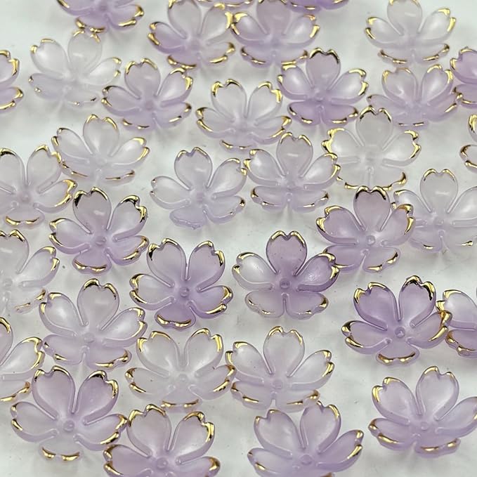 100pcs Acrylic Flower Beads, 19mm Cherry Blossom Plastic Gradient Flower Spacer Beads for DIY Crafts Bracelet Necklace Earrings Jewelry Making(Purple)