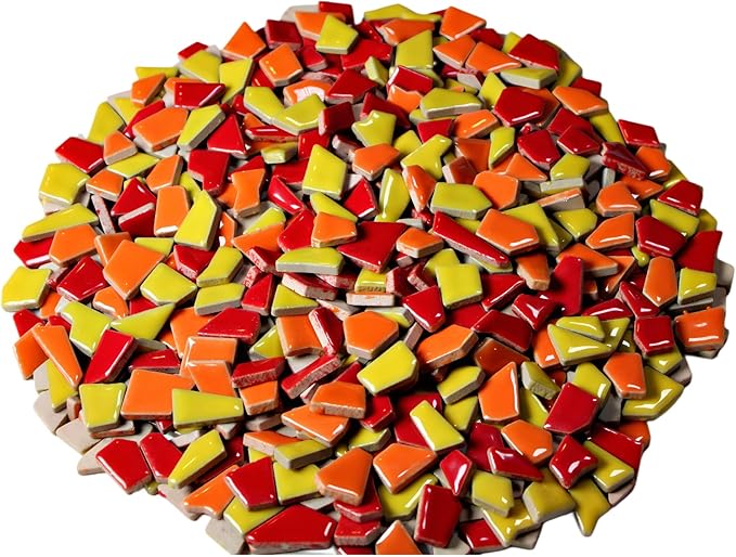 Ceramic Mosaic Tiles for Crafts & Art Projects 200 Grams Vibrant Colors Pieces Fit Together Like a Puzzle Endless Creative Ideas for Mosaic Art DIY Hobbies Small Sizes (Red Orange Yellow)