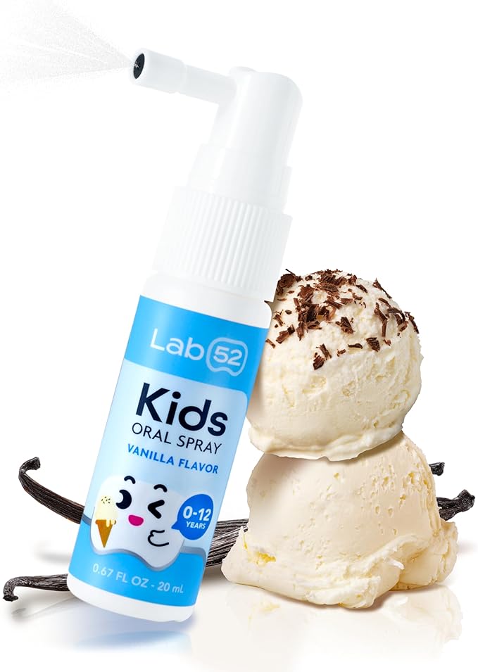 LAB52 Kids Oral Spray, Toddler Toothpaste Helper for Daily Oral Care and Fresh Breath, Children Approved with Fluoride Free for Newborn to Preschoolers, Xylitol Vanilla Flavor