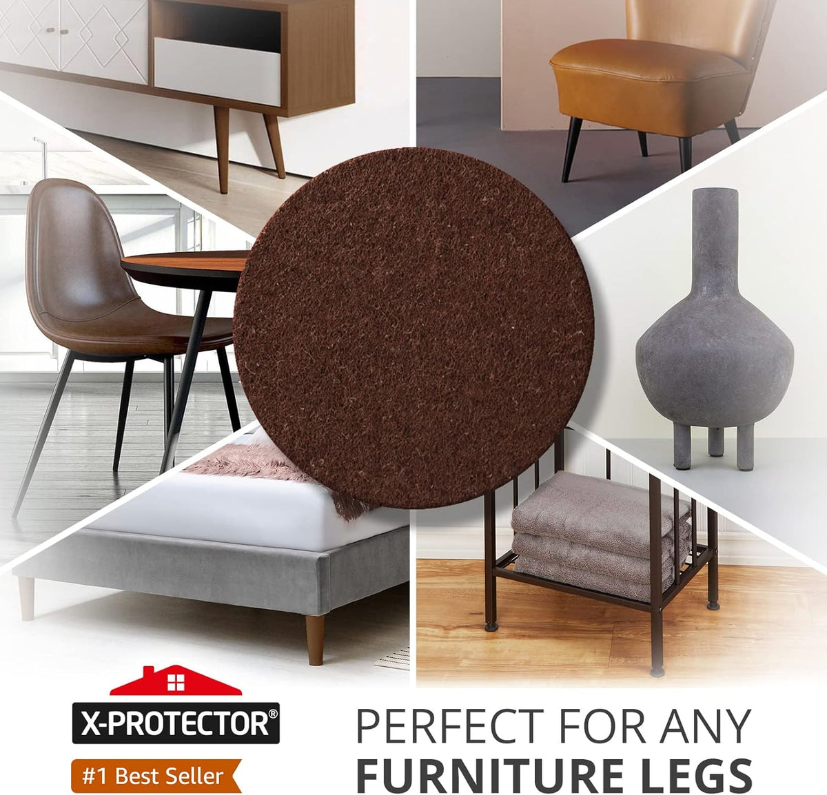 Felt Furniture Pads X-PROTECTOR - 48 Premium Floor Protector Chair Felts for Feet Wood Floors Best Hardwood Protect Your Hard Floors! (Brown)