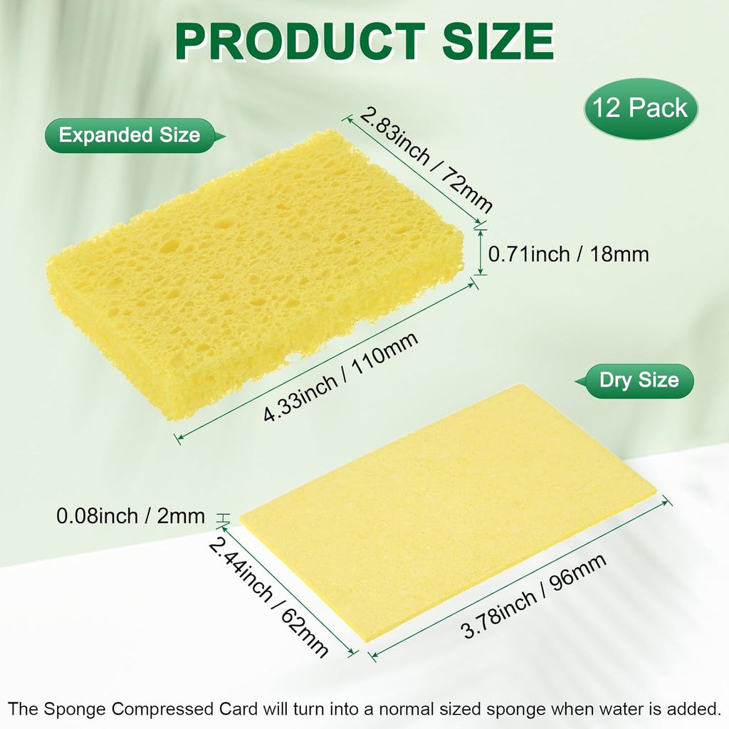 12-Pack Kitchen Sponges, Condense Eco Cellulose Non-Scratch Scrub Heavy Sponge for Kitchen/Household/Bathroom, Clean Tough Messes Dish Scrubber [Yellow]