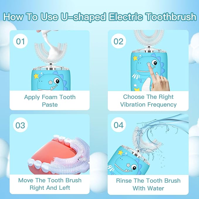 Kids Electric U Shaped Toothbrush,Kids Sonic Full Mouth Toothbrush with 4 Soft Brush Head Automatic Rechargeable 6 Cleaning Modes IPX7 Waterproof 360 Degree Cleaning - Age2-7 Pink