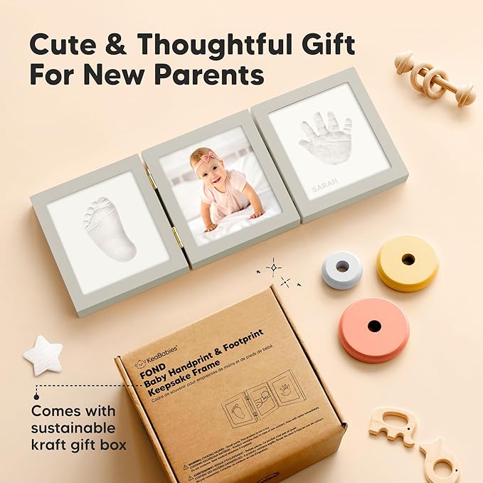 Baby Shower Gifts for Boys, Girls - Baby Hand and Footprint Kit, Newborn Handprint Kit, Keepsake Photo Frame, Nursery Picture Frame, Gender-Neutral Newborn Keepsake Gifts (Cloud Gray)