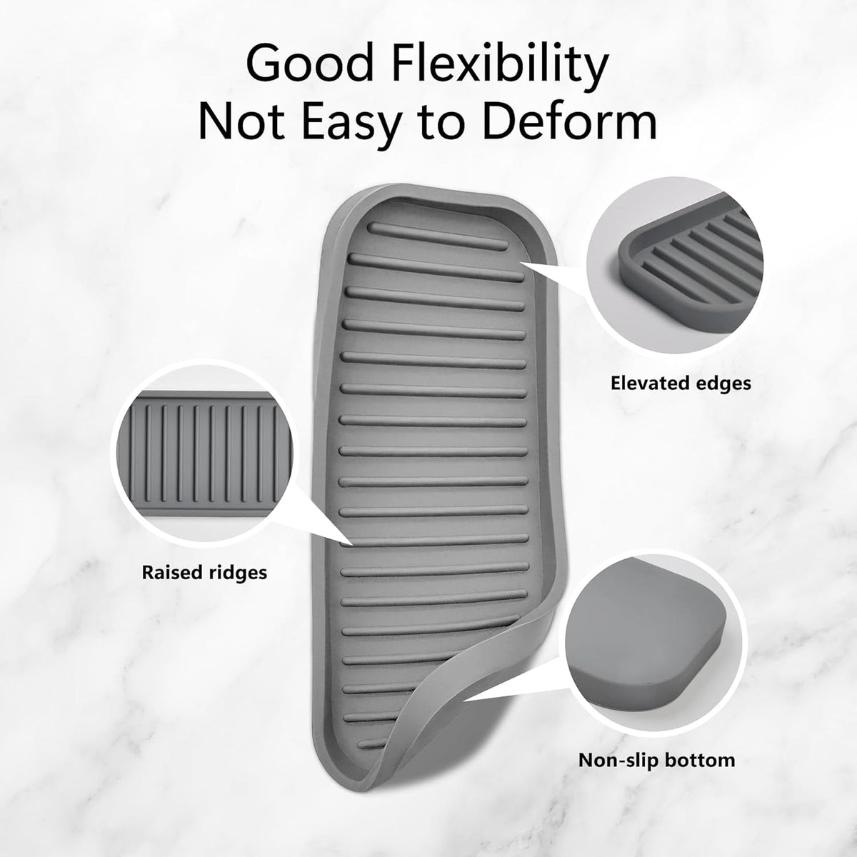 Mofason Silicone Soap Tray, Bathroom Kitchen Finishing Tray, Kitchen Sink with Soap Rack, Sponge Tray, Soap and Sponge Sink Organizer（Mist, 2 Pack）