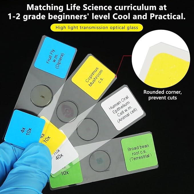 Microscope Slides with Specimens for Kids, 30 Lab-Grade Prepared Microscope Slides, Animal Plant Microbe Cells, STEM Biology Kit for Kids Ages 6-8 Homeschool, Classroom Labs & Science Education