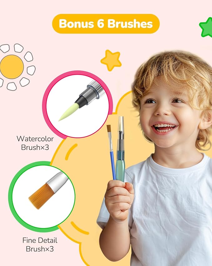 TECJOE 3 Pack Paint With Water Coloring Books for Toddlers, Watercolor Paint Set with 6 Brushes, Painting Activity for Kids Ages 4-8, Christmas Gift arts & Crafts Toy, Princess, Dinosaur & Forest