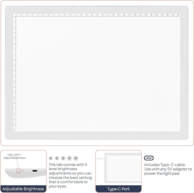 iVyne Corded A4 Light Pad for Diamond Painting & Art Projects – LED Light Board with Diamond Art Accessories – Ultra-Thin & Portable Diamond Dot Light Board, Perfect for Artists - White