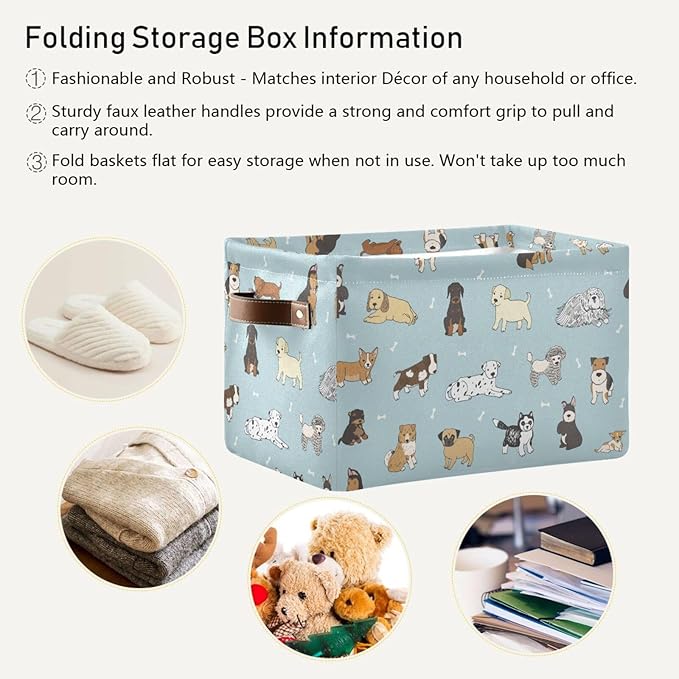 Multi-purpose Storage Basket Bin Cute Dog Puppy Organizer Collapsible Shelf Basket Cube with Handle for Nursery Bedroom Bathroom