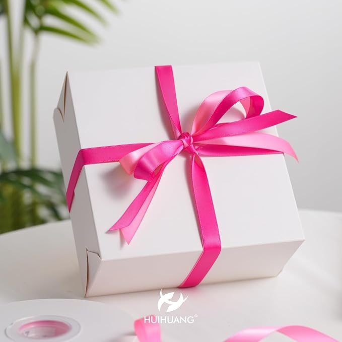 HUIHUANG Hot Pink Satin Ribbon 1/2 inch X 50 Yards Continuous Fuchsia Double-Faced Satin Ribbon for Gift Wrapping, Bows, DIY Crafts, Flower Bouquet, Wedding Bridal Shower Decor, Flower Crown