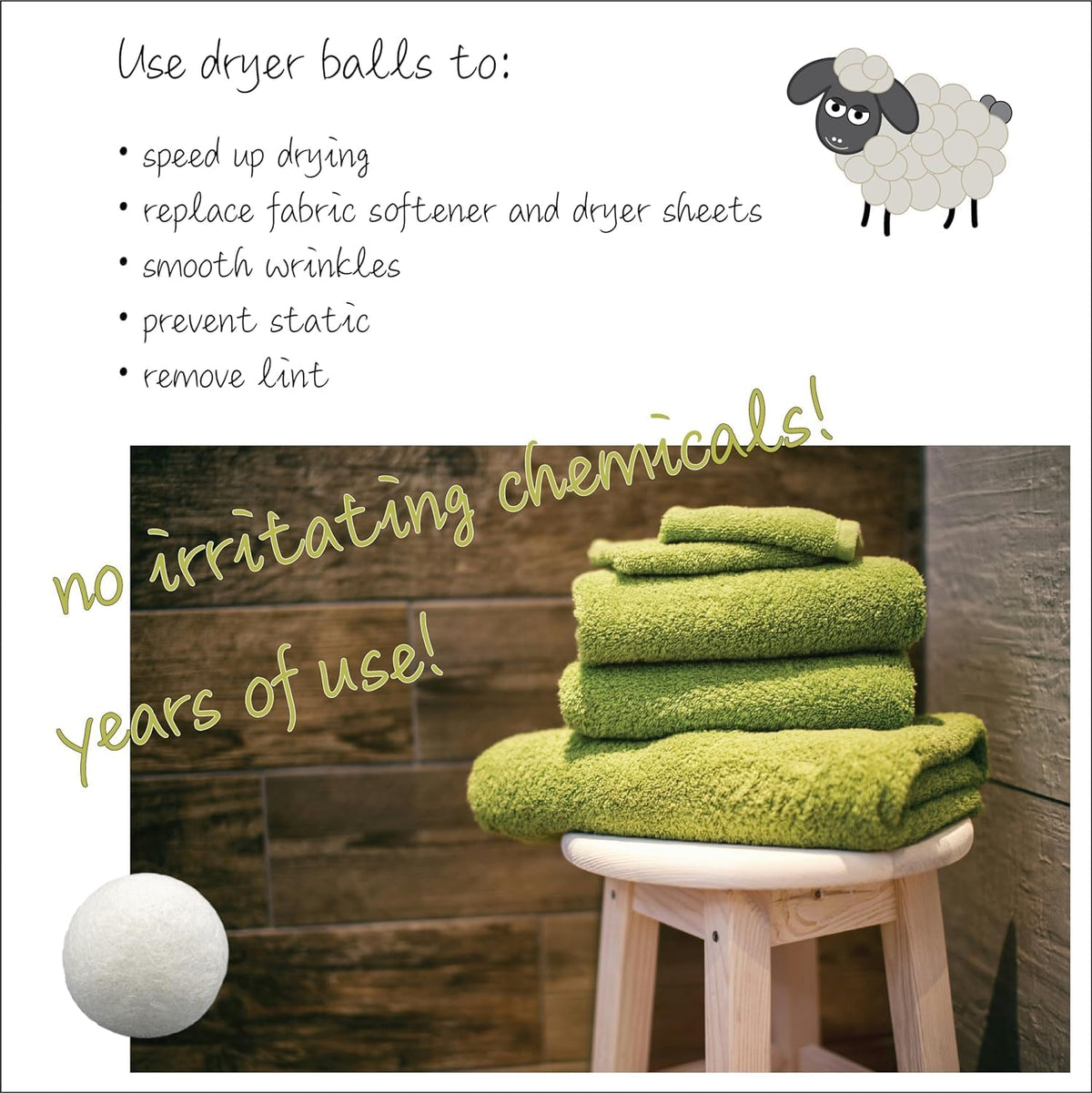 Three by Three Seattle Felt·Like·it!™ Wool Dryer Balls + Storage Bin: Reduce Drying Time, Static Cling, and Energy Use | Natural Alternative to Fabric Softeners (Pack of 6)