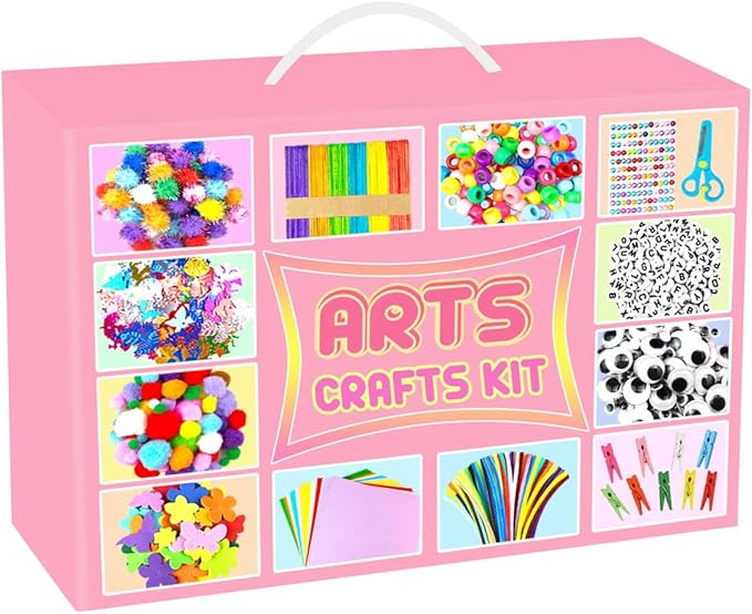 2000 PCS Arts and Crafts Supplies for Kids All-in-1 Craft Kit with Pipe Cleaners Craft Box Set DIY Crafting Supply School Supplies Toys Gifts for Girls Boys Ages 4-6, 6-8, 8-12, Pink