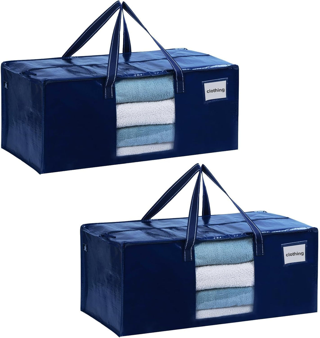 VENO 2 Pack Moving Bags Extra Large Storage Bags for College Move-In, Heavy-Duty Storage Totes, Packing Boxes, and Wardrobe Moving Supplies - Durable Laundry Bags for Clothes (Blue w/Window, 2 Pack)