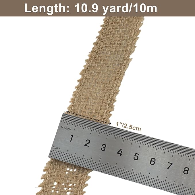 1" Wide Natural Burlap Fabric Roll - 10 Yards Jute Ribbon for Gift Wrapping, Wedding Decorations, Rustic Crafts, Wreaths & Home Decoration (2.5cm Wide)