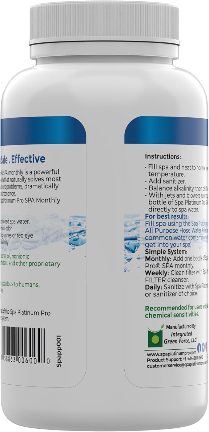 Spa Platinum Pro Hot Tub Water Clarifier, Spa Water Clarifier for Hot Tub For Crystal Clear Water, Fast Acting All Natural Compounds Hot Tub Clarifier to Keep Spa Clear & Balanced for 1 Month 8 Oz