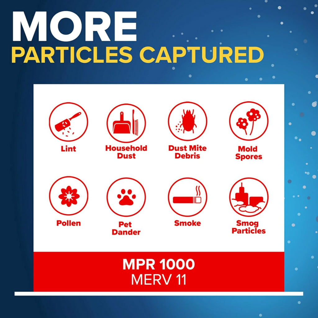 Filtrete 16x16x1 AC Furnace Air Filter, MERV 11, MPR 1000, Micro Allergen Defense, 3-Month Pleated 1-Inch Electrostatic Air Cleaning Filter, 6 Pack (Actual Size 15.81x15.81x0.81 in)