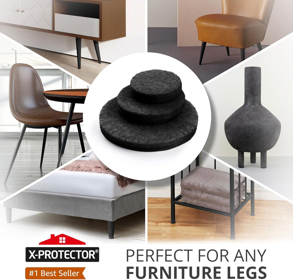 Felt Furniture Pads 235 PCS X-Protector! Huge Quantity of Black Furniture Pads for Hardwood Floors with Many Big Sizes – Your Ideal Wood Floor Protectors for Furniture.