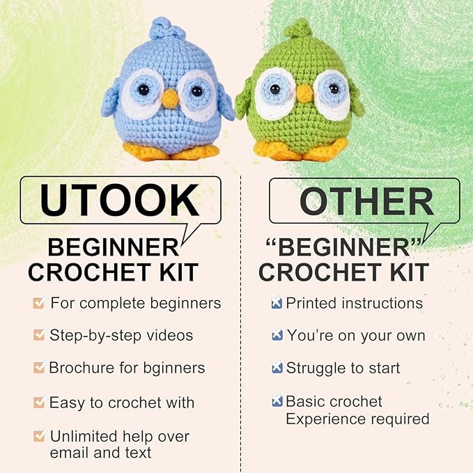 Utook Crochet Kit for Beginners，Crochet Starter Kits,Crochet Kits for Beginners Adults and Children, with Instructional Videos and Paper Tutorials, Handmade Crafts, Holiday Gifts (Bird)