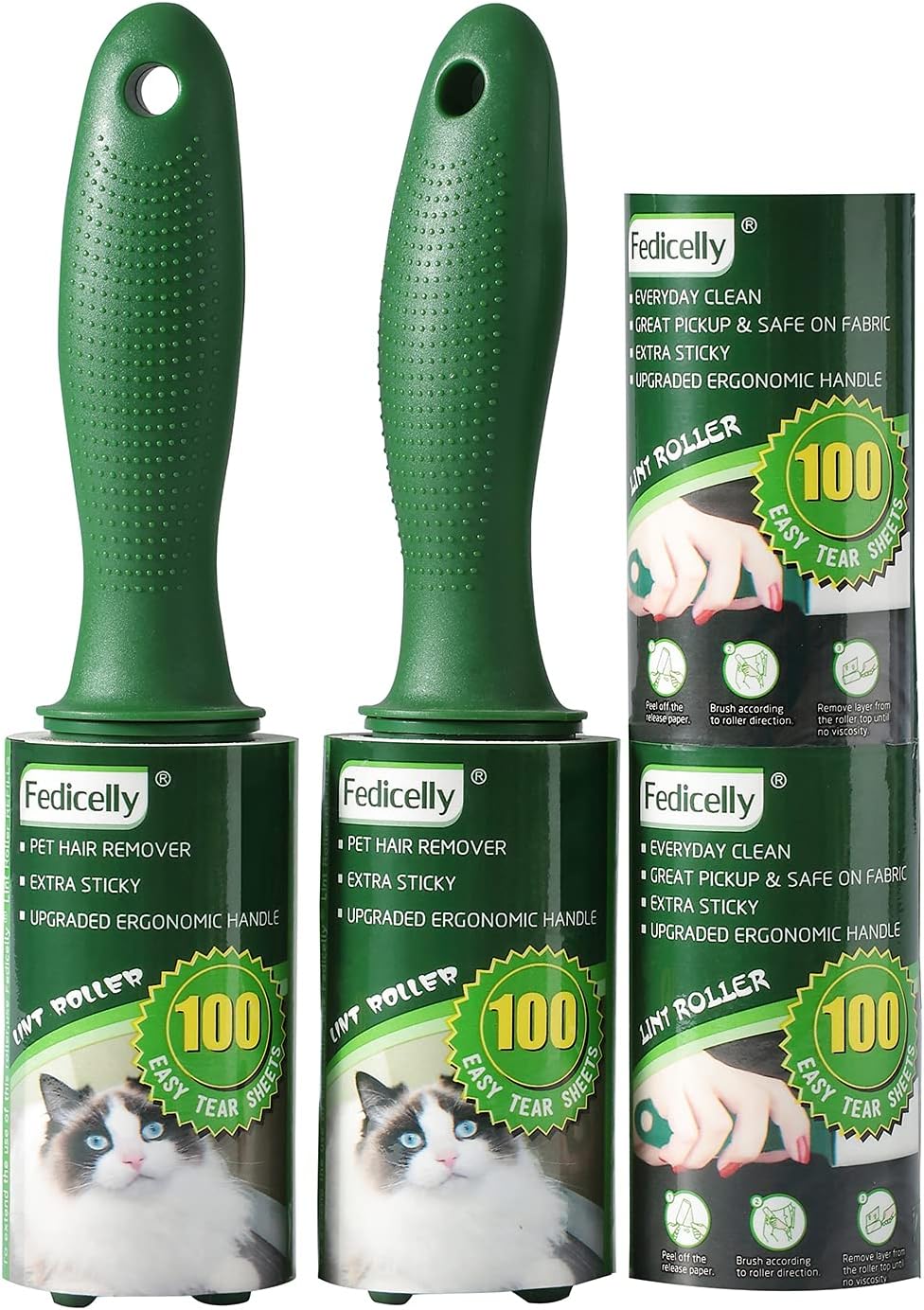 Fedicelly Extra Sticky Lint Rollers Pet Hair Remover for Laundry Clothes Furniture Carpet,Total 400 Sheets Lint Rollers Refills Dog Cat Hair Lint Remover Brush Couch