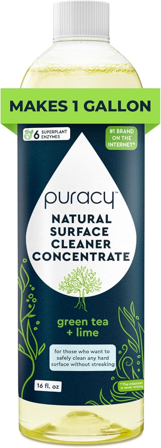 Puracy 99.9% Natural All Purpose Cleaner Concentrate - Makes 128oz Multi Purpose Cleaner - Green Tea & Lime - Surface Cleaner, Floor Cleaner, Kitchen, Cleaner, Bathroom Cleaner - Cleaning supplies