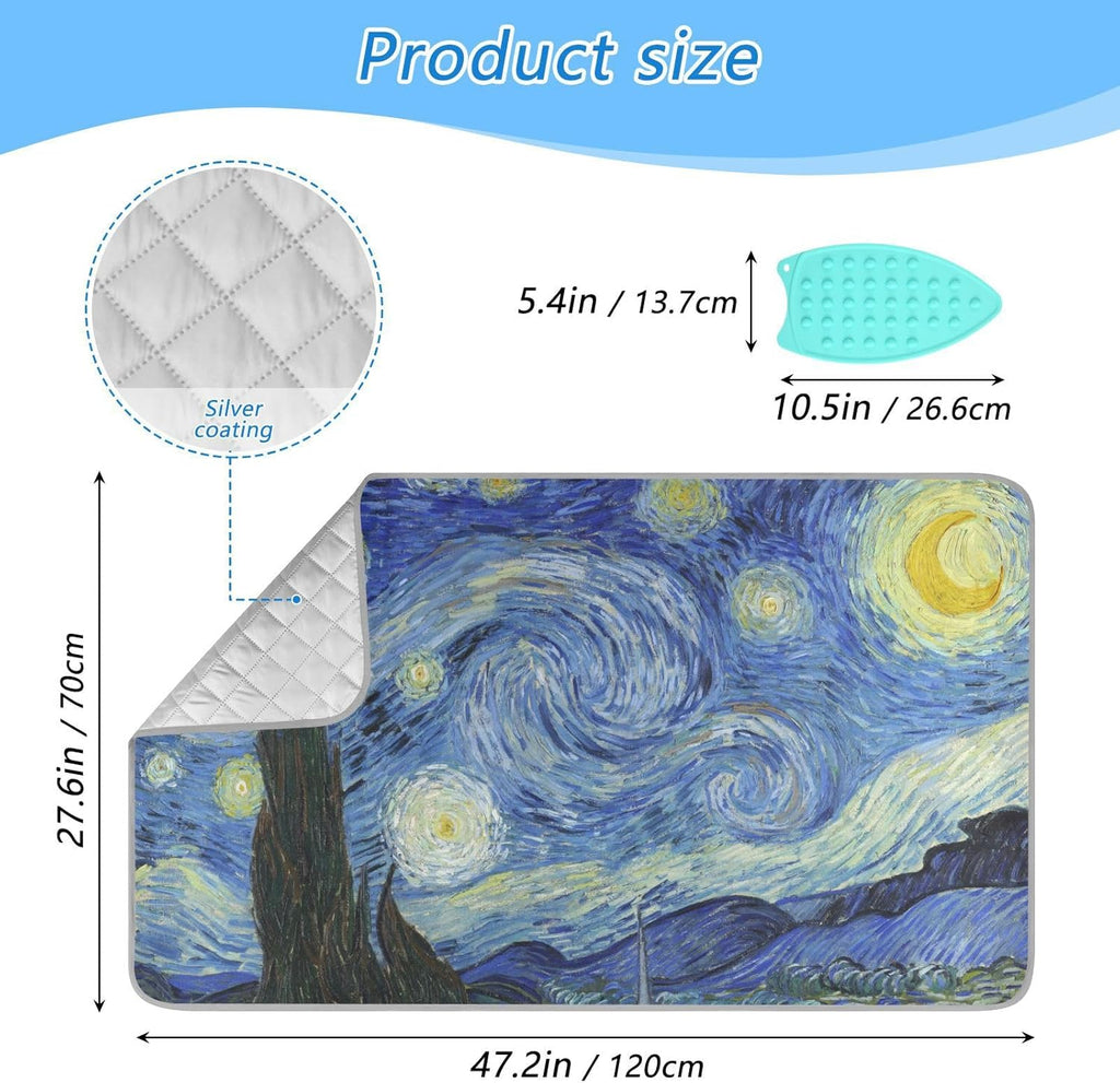 Ironing Mat Thickened Ironing Blanket Travel Portable Double-Side Using Ironing Pad Travel Isolate Heat Pad Cover for Washer Dryer Table Top Countertop (27.6x47.2in) Vangogh Starry Night