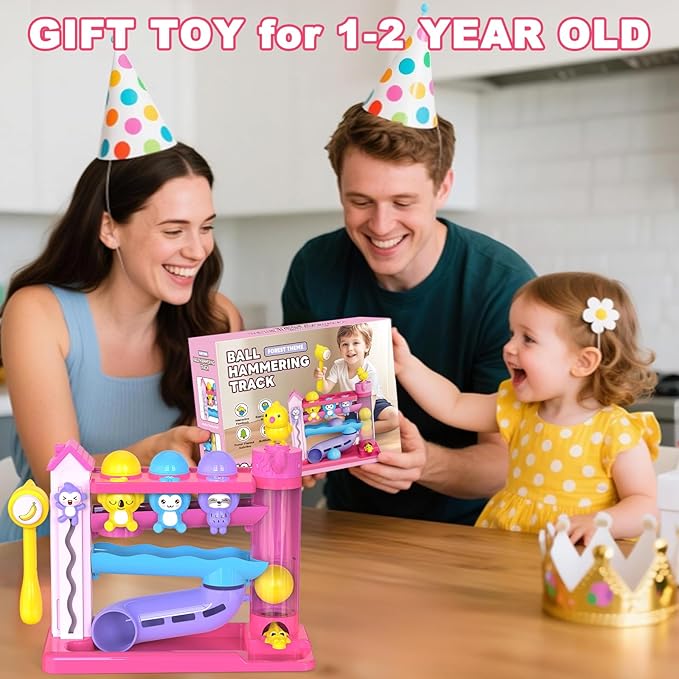 Toddler Musical Toys for 1+ Years Old Girls,Fine Motor Skills Developmental Baby Toy 12-18-24+ Months,Bilingual Toddler Learning Ball Drop Toy,Infant Birthday Gifts Toys for 1 2 Year Old Girl(Pink)