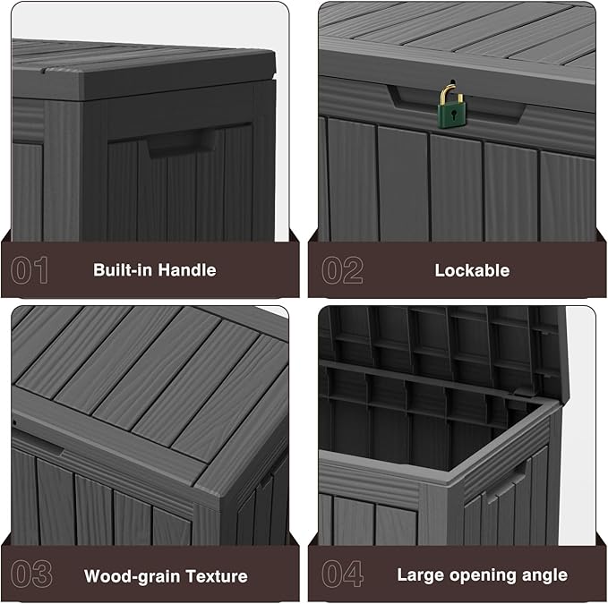 ROJIK Outdoor Storage Housing Deck Box - Waterproof Patio Furniture, Garden Tools, Cushions, Pool Accessories Storage Bench with Lockable Lid and Side Handles (Black, 45 Gal)