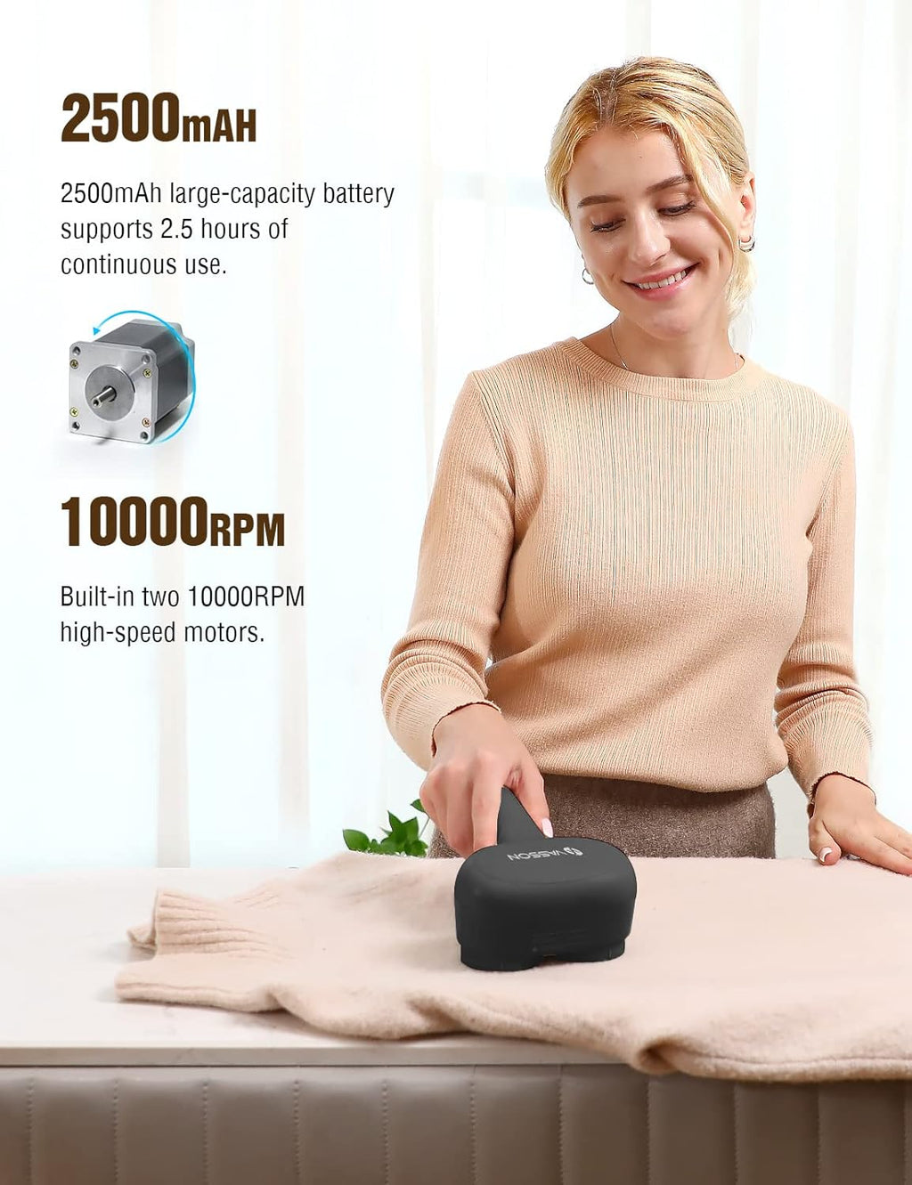 VASSON Fabric Shaver, Electric Lint Remover, Rechargeable Lint Shaver, Sweater Shavers to Remove Pilling, Large Fuzz Remover for Clothes Couch Furniture (Black)