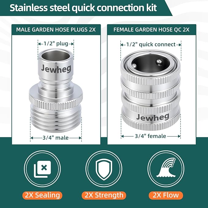 Quick Connect Hose Fittings，2025 upgraded version Garden Hose Quick Disconnect Set， Universal Fit 3/4 Inch GHT Stainless Steel, Water Hose Connector，Quick Release Hose Connector，3 Pack，