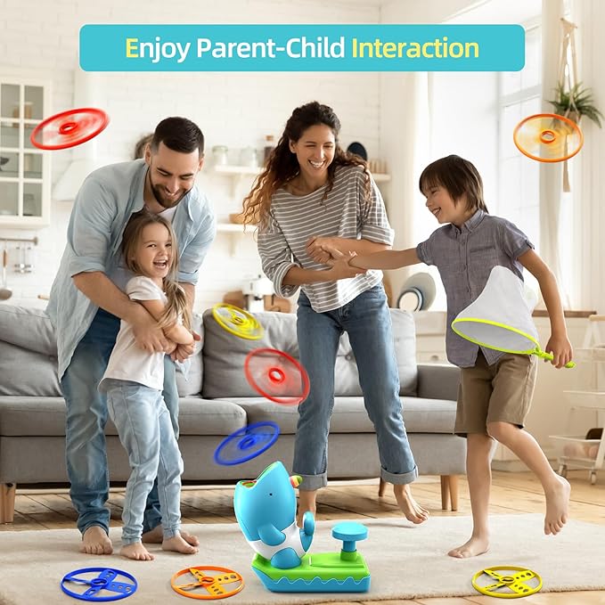 15 PCS Flying Disc Launcher Outdoor Indoor Game Toys Gifts for 3 4 5 6 7 Year Old Boys Kids, Outdoor Outside Game Toys for Boys Girls Ages 3-5 4-8, Ideal 3 4 5 6 Year Old Birthday Gifts