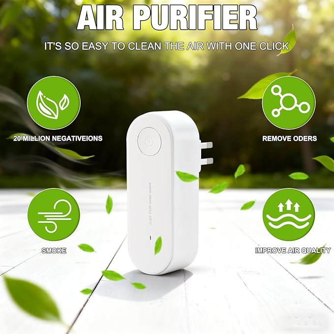 2Pcs Air Purifier Plug In No Filter Replacement, Silent Filterless Design/360° Coverage, Portable Negative Ion Generator for Bedrooms, Toilets, Closets, Pet Room(White)