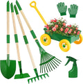 Duckura Kids Gardening Tools Set - 7pcs Wheelbarrow Set Outdoor Toy for Kids with Shovel, Rake, Leaf Rake, Yard Digging Weed Toys, Halloween Birthday Gifts for Boys Girls Age 2 3+Years Old(Yellow)