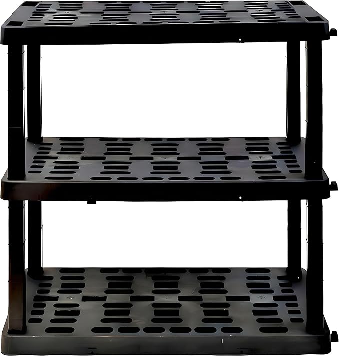 Oskar Storage Shelves - Bathroom Wall Organizer, Kids Room Toys Book Shelf, No Drill Heavy Duty, Kitchen Closet Garage Outdoor 3 Tier Stackable Plastic Shelving Unit