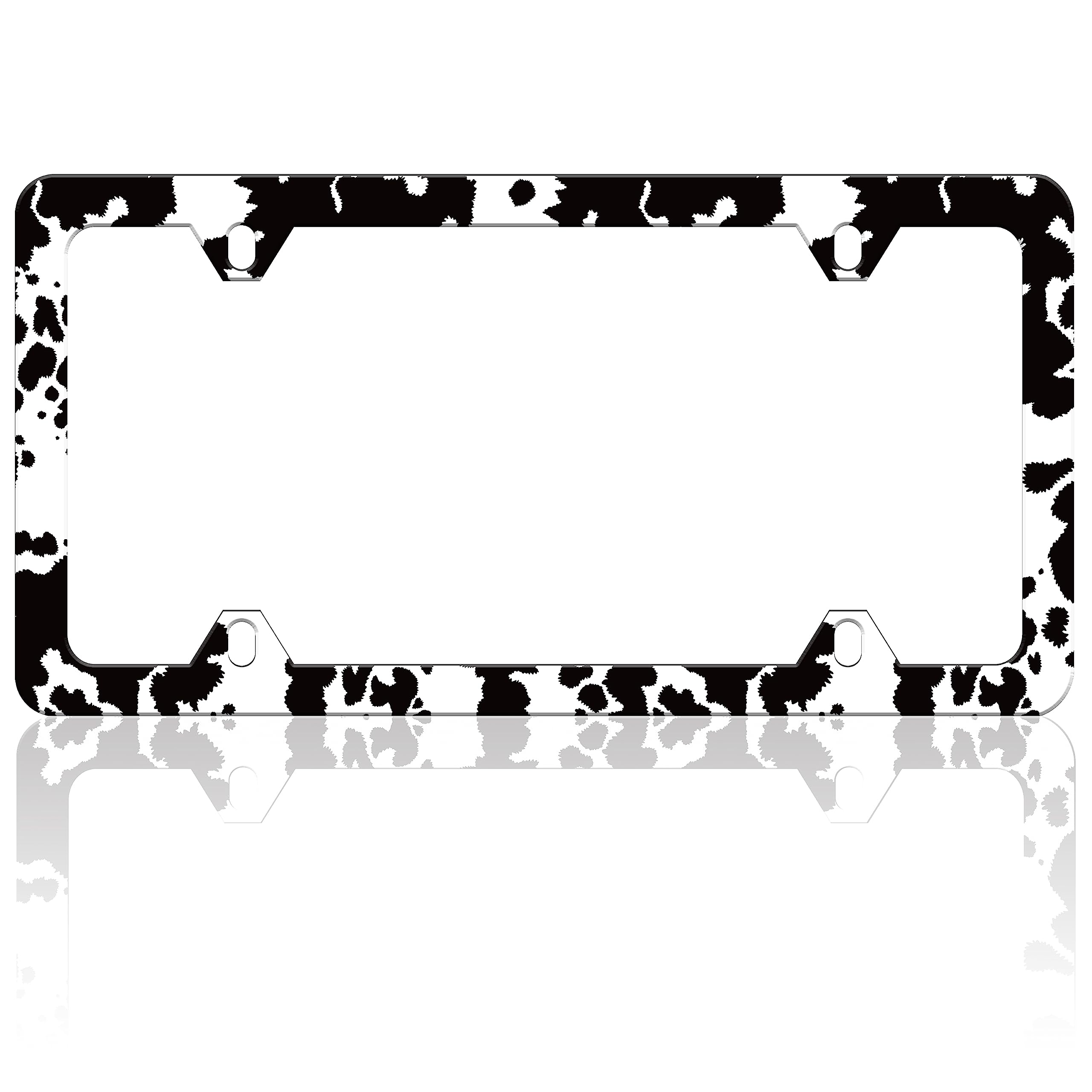 Black and White Cow Print License Plate Frame Funny Spots License Plate Frames Animal Pattern Auto Accessory Bracket Stainless S